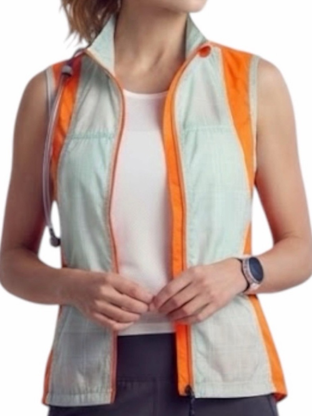 SUNICE Weather Running Active Zipper Vest Grey Orange Large Gorpcore